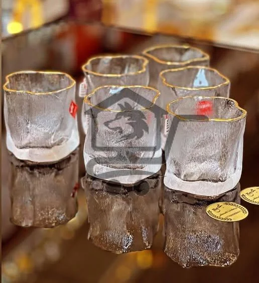 كاسات عصير كريستال بلور مدهب مموج